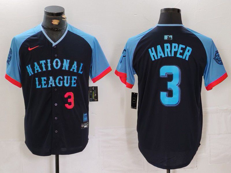 Men Philadelphia Phillies #3 Harper Blue All star 2024 Nike MLB Jersey style 3->->